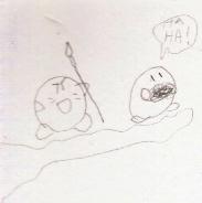 A Kirby and Blurby from around 1996-1997. No, I don't know why the Blurby has no arms.