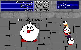 The second battle with Killer Kirby, in which he has better graphics and 10,000 HP.